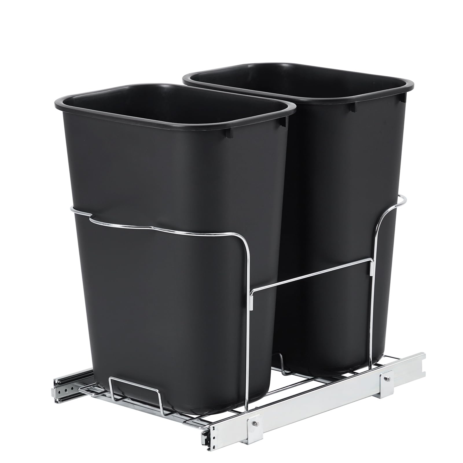 Garvee 2×35QT Garbage Waste Recyling Bin with Full Extension Slides, Space-Saving Design, Eco-Friendly Waste Management, Multi-Purpose Bins, Pullout Trash Can for Under Kitchen Cabinets, Black