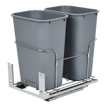 Garvee 2×25 QT Garbage Waste Recyling Bin with Full Extension Slides, Space-Saving Design, Eco-Friendly Waste Management, Multi-Purpose Bins, Pullout Trash Can for Under Kitchen Cabinets, Gray