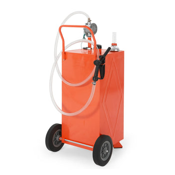 Garvee 35 Gallon Portable Fuel Gas Caddy – Reinforced 2-Wheel, 2-Support Design, Manual Rotary Pump, Fuel Hose, Level Gauge, Grounding Clamp, Wide Fill Neck, Vented Cap – Gasoline/Fuel Transfer Storage Tank for ATV, Tractor, Mower, Car, Boat – Reinforced