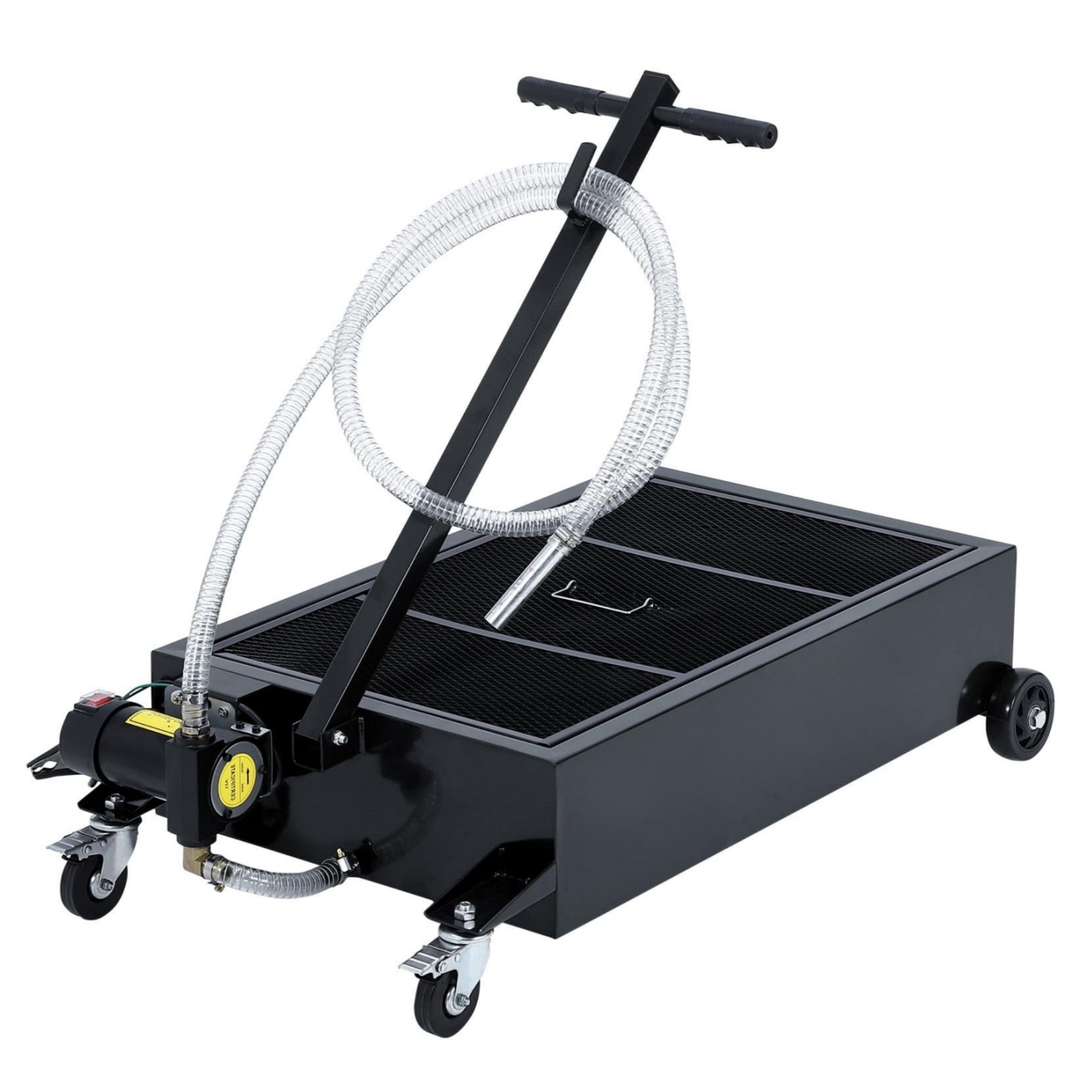 Garvee 25GAL Oil Drain Pan with 12V 180W Pump, Metal Cart, Folding Handle, 8FT Hose, Wheels, for Cars SUVs Trucks Buses RVs