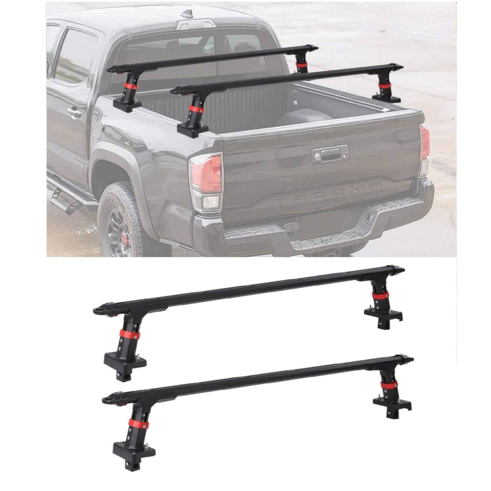 Garvee Truck Ladder Rack 800LBS Capacity Adjustable Height 10.51-11.53" Aluminum Heavy-Duty Steel, Fits Large Pickup Beds, Outdoor Hauling