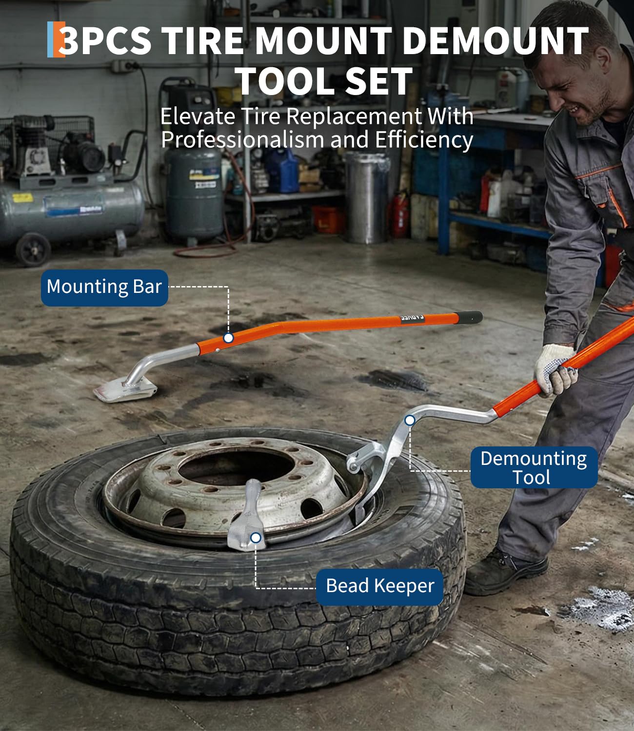 Garvee Tire Mount Demount Tool Kit, Manual Tire Changer w/Bead Keeper, 22.5" to 24.5" Tire Changer, Manual Tire Changing Tools for Car Repairing
