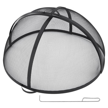Garvee Outdoor Fire Pit Spark Screen Cover Accessory - 30 Inch Round Heavy Duty Stainless Steel Ember Cover with Heavy Duty Hinges, Flaky Black Design for Patio Backyard