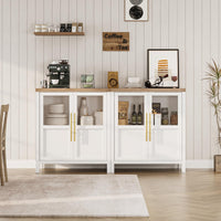 Garvee Sideboard Buffet Cabinet with 2 Glass Doors, 29" Large Buffet Cabinet with Storage, Modern Farmhouse Storage Cabinet Table for Kitchen Dining Room, Living Room (Glass with 2 Door, White)