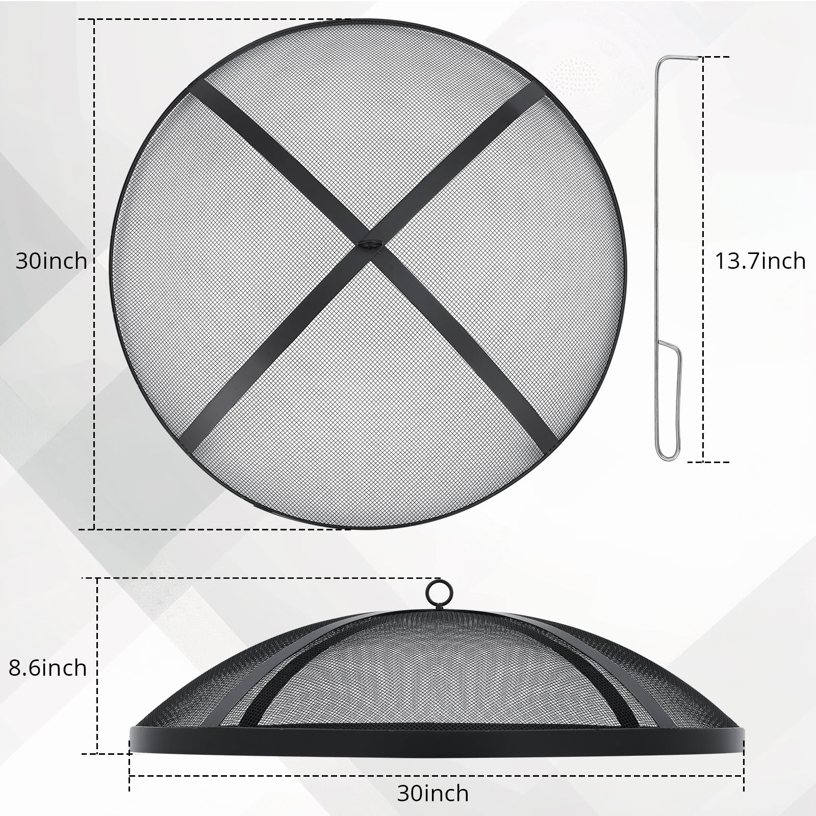 Garvee Fire Pit Spark Screen Cover for Campfires - Easy Lift Stainless Steel, Mesh Protector, Guide Rod Included, Outdoor Patio & Backyard Accessory, Black，30 * 30 * 8.6inch