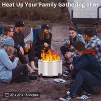 Garvee 27 Inch Smokeless Firepit Outdoor, Stainless Steel Fire Pit with Removable Stand & Ash Pan, Large Portable Outdoor Fire Pit, Smokeless Wood Burning Firepit for Camping Backyard