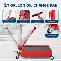 Garvee 15 Gallon Oil Drain Pan, 57L Low Profile Tank with 8FT Hose, Pump, Swivel Casters, Foldable Handle, for Car, SUV, Truck Oil Change, Red