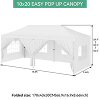 Garvee Upgraded 10x20ft Pop-Up Canopy Tent with 6 Removable Sidewalls - Heavy Duty Commercial Tent for Parties, Roller Bag, Sand Bags & Stakes, White