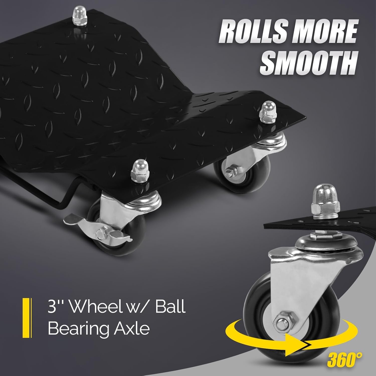 Garvee Car Dolly Set of 2, 3000LBS Capacity Wheel Dolly, Heavy Duty Vehicle Dolly Upgraded, Steel Tire Skates with Brakes, 2pcs