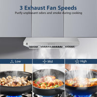 Garvee Range Hood 30 inch, 400 CFM Under Cabinet Range Hood with Strong Suction, Stainless Steel Kitchen Hood with 3-Speed Exhaust Fan and Two Bright LED Lights