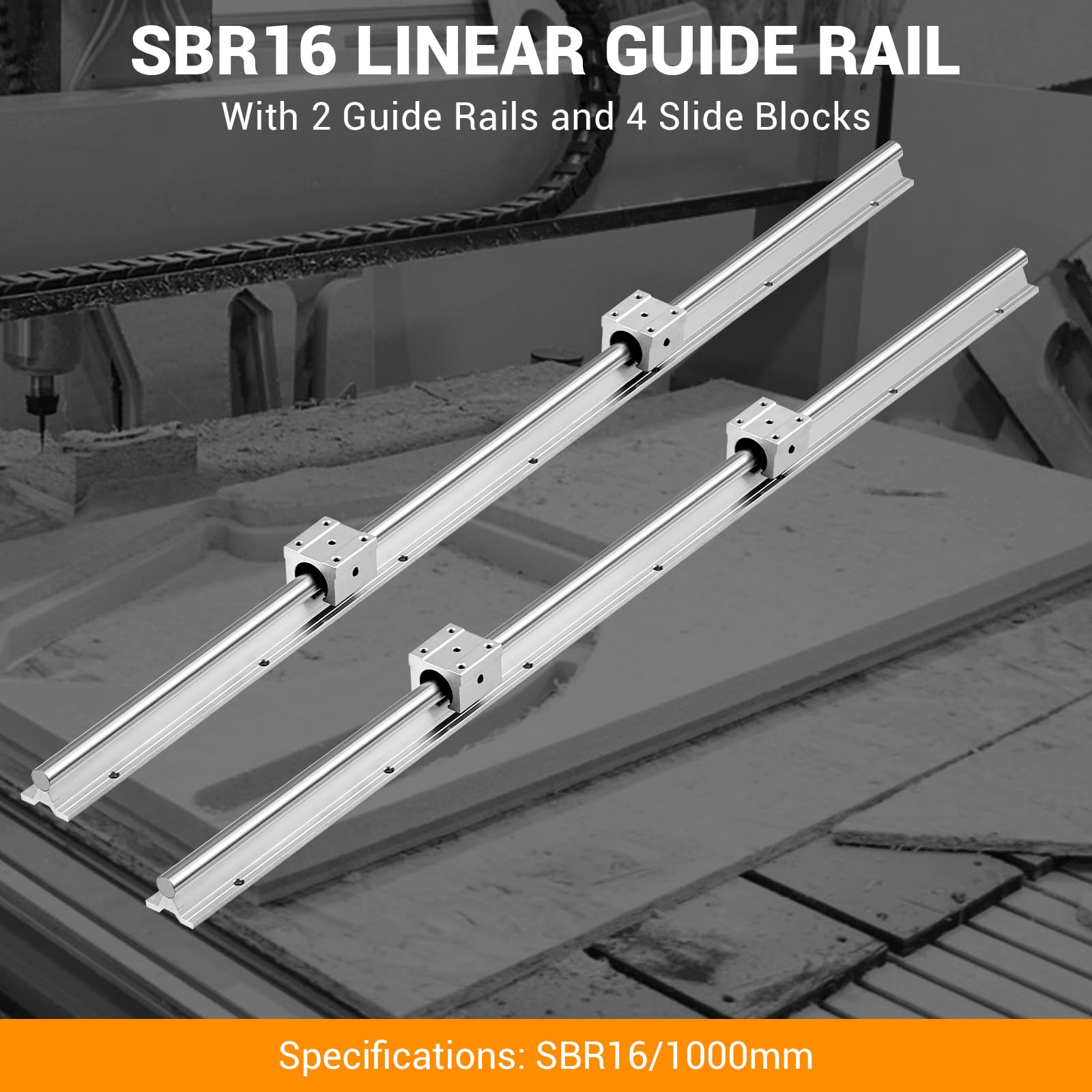 Garvee Linear Rail Slide SBR16-1000mm (2 PCS) and 4 PCS 4SBR16UU Bearing Blocks, Linear Bearing CNC Kit for Automated Machines DIY Project and Equipment