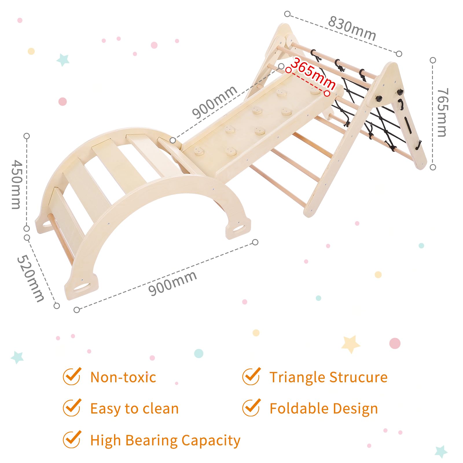 Garvee 3 in 1 Toddler Climbing Set, Jungle Gym for Toddlers - 3PCS Wooden Gym Playset with Triangle Folding Climbing Structure for Indoor Climbing and Sliding Fun