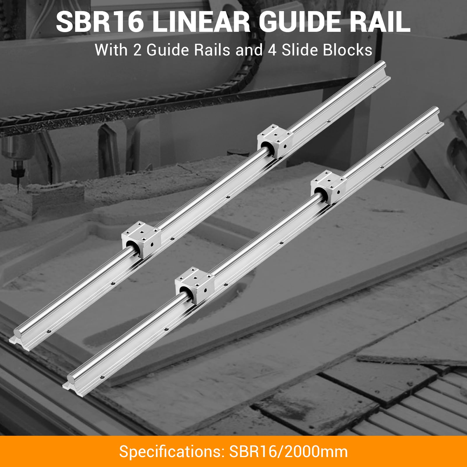 Garvee Linear Rail Slide SBR16-2000mm (2 PCS) and 4 PCS 4SBR16UU Bearing Blocks, Linear Bearing CNC Kit for Automated Machines DIY Project and Equipment