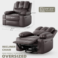 Garvee Oversized 27" Recliner Chairs with Heat and Massage, 360° Swivel Lazy Boy Recliner Chair for Adults, Manual Rocking Chair with Cup Holder for Living Rooms, Bedrooms and Nurseries, Coffee
