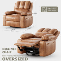 Garvee Oversized 27" Recliner Chairs with Heat and Massage, 360° Swivel Lazy Boy Recliner Chair for Adults, Manual Rocking Chair with Cup Holder for Living Rooms, Bedrooms and Nurseries, Retro Brown