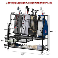 Garvee Golf Bag Storage Garage Organizer,Golf Bag Storage Rack w/Drawer for Golfing Bags, Clubs, Balls, Gadgets, Accessories & Equipment,Golf Bag Stand w/Wheels for Home, Golf Course