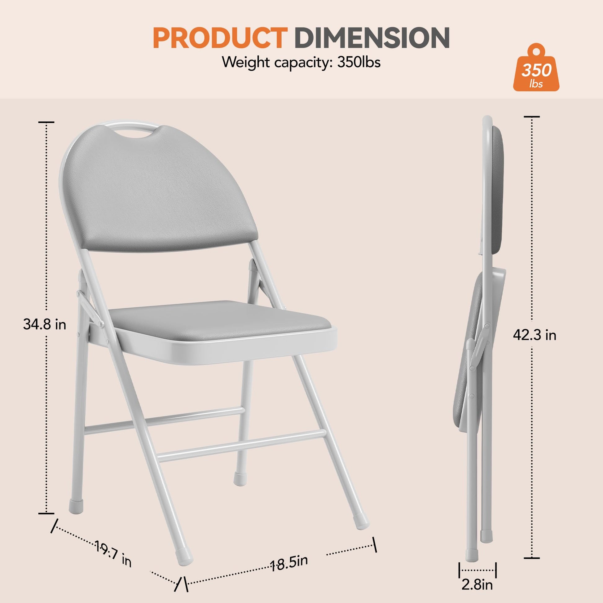 Garvee 4 Pack Folding Chairs, Portable Metal Frame Padded Folding Chair, Foldable Chairs with PU Leather Cushion and Back for Guests Kitchen Office Events Wedding Party, Grey