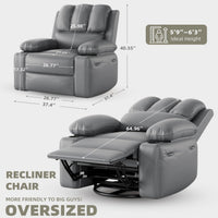 Garvee Oversized 27" Recliner Chairs with Heat and Massage, 360° Swivel Lazy Boy Recliner Chair for Adults, Manual Rocking Chair with Cup Holder for Living Rooms, Bedrooms and Nurseries, Gray