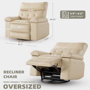 Garvee Oversized Wide Massage Recliner Chair, PU Leather Large Manual Recliner for Adults, Ultimate Comfort Lazy Boy with 1.5X Sponge Filling and Easy Recline Mechanism for Relaxation, Beige
