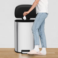 Garvee D-Shape Kitchen Trash Can 50L/13.2 Gal, Smudge Resistant Step-On Garbage Can with Lid, Stainless Steel Trash Bin with Removable Buckets, Soft-Close Lid