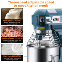 Garvee 10QT Commercial Food Mixer, Professional Large Stand Mixer With 3-Speed Adjustable, Heavy Duty Electric Dough Mixer for Restaurant Industrial Grade, Steel Bowl, Dough Hooks