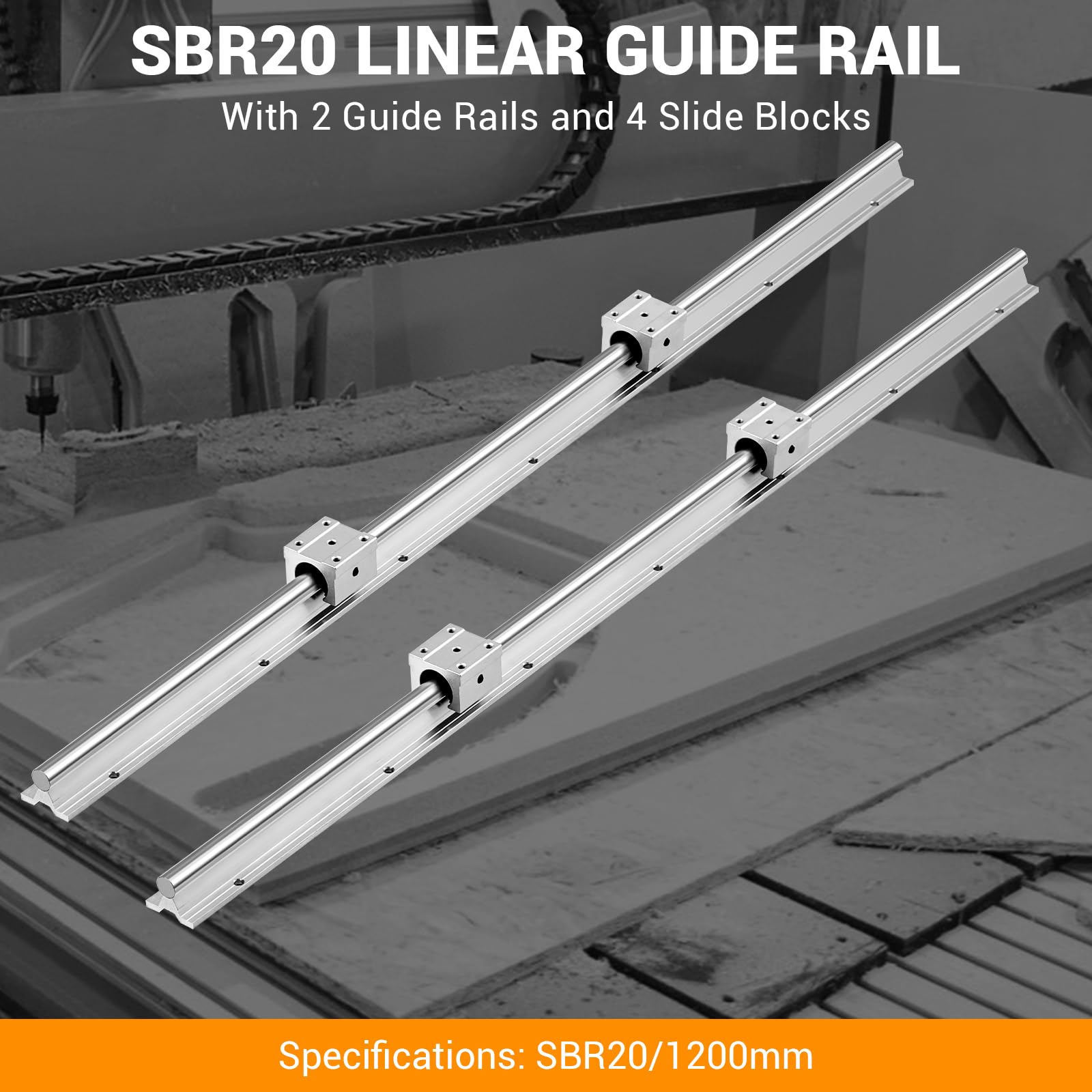 Garvee Linear Rail Slide SBR20-1200mm (2 PCS) and 4 PCS 4SBR20UU Bearing Blocks, Linear Bearing CNC Kit for Automated Machines DIY Project and Equipment