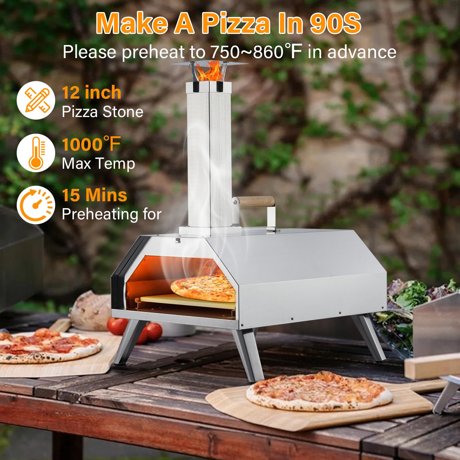 Garvee Pizza Ovens Wood Pellet 12" Portable Pizza Oven Outdoor, Stainless Steel Pizza Oven Cooking Pizza Maker for Charcoal Grill On Backyard Camping Party