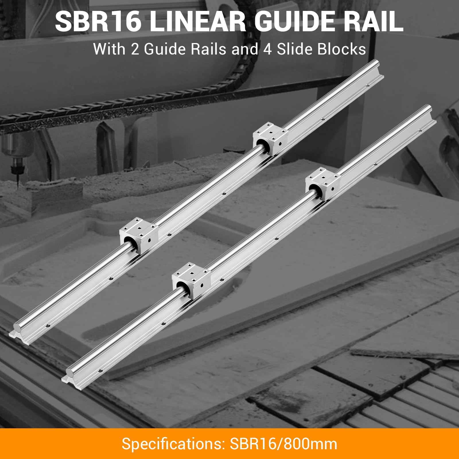 Garvee Linear Rail Slide SBR16-800mm (2 PCS) and 4 PCS 4SBR16UU Bearing Blocks, Linear Bearing CNC Kit for Automated Machines DIY Project and Equipment