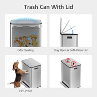 Garvee 16 Gallon Stainless Steel Dual Trash Can with Removable Baskets for Kitchen and Living Room, Silver