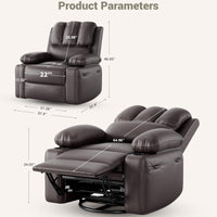 Garvee 22" Widen Rocker Swivel Recliner Chair, Lazy Boy Recliner for Adults, with 1.5X Sponge Filling, Side Pocket, and Cup Holder, for Living Room, Bedroom, and Nursery, Coffee