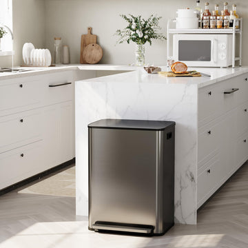 Garvee 16 Gallon Stainless Steel Dual Trash Can with Removable Baskets for Kitchen and Living Room, Black