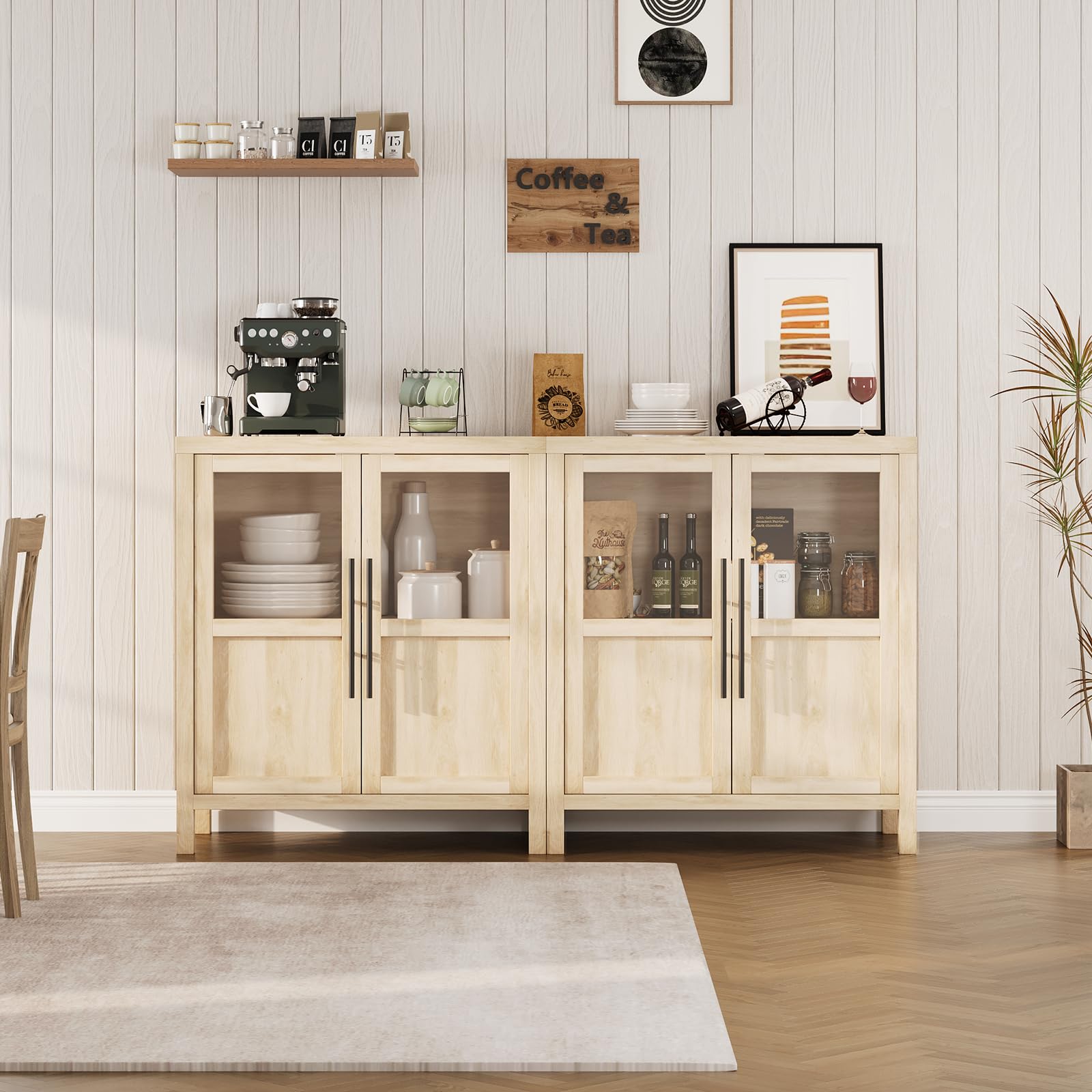 Garvee Sideboard Buffet Cabinet with Glass Doors, 29" Large Buffet Cabinet with Storage, Modern Farmhouse Storage Cabinet Table for Kitchen Dining Room, Living Room(Glass with 2 Door, Pear Wood)