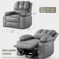 Garvee 22" Widen Rocker Swivel Recliner Chair, Lazy Boy Recliner for Adults, with 1.5X Sponge Filling, Side Pocket, and Cup Holder, for Living Room, Bedroom, and Nursery, Grey
