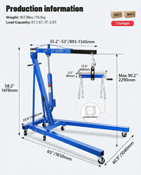 Garvee 2 Ton Engine Hoist Cherry Picker 4400 Lbs Capacity Foldable Steel Frame 6 Casters Hydraulic Portable for Trucks & Boats