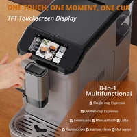 Garvee Fully Auto Espresso Machine - One - Touch, LCD Touch Control Panel，20 - Bar, Auto Milk Froth, Dual Boiler, Compact, Gun Color