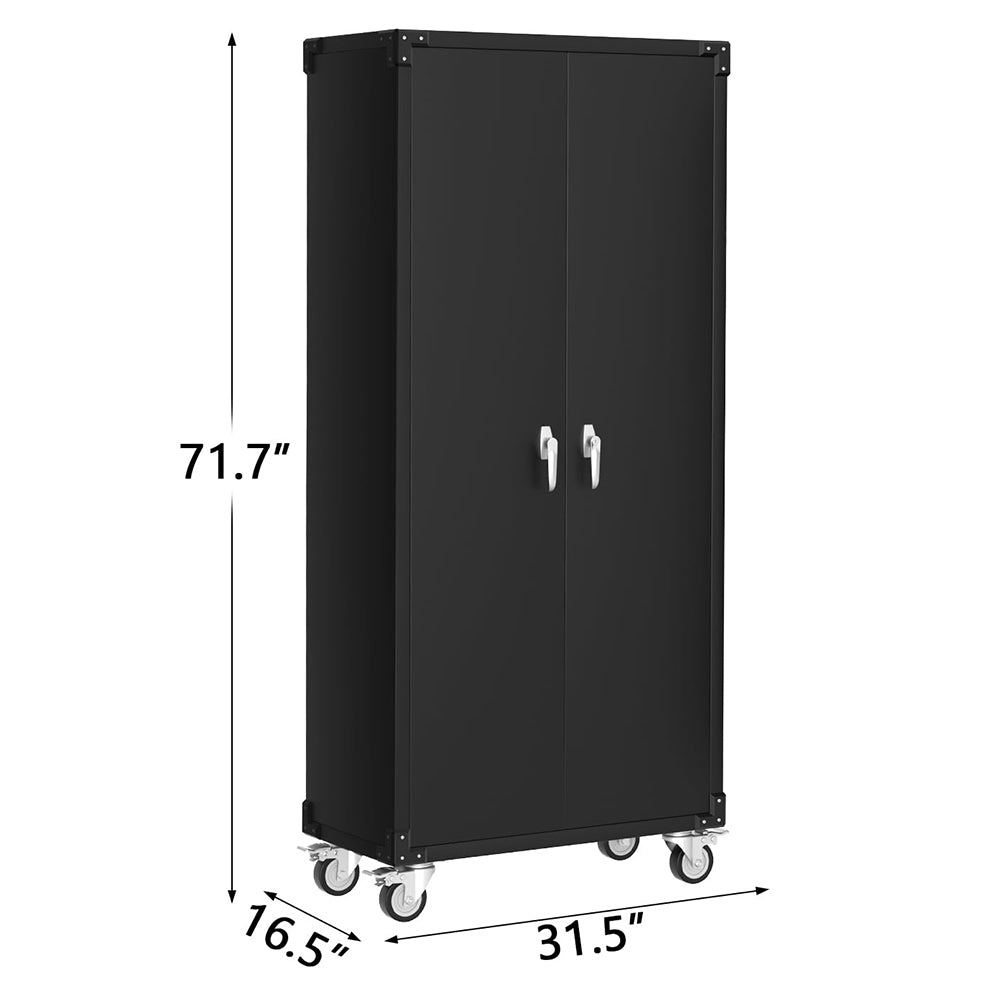 Garvee 72" Locking Rolling Cabinet with Pegboard Doors, 4 Adjustable Shelves, Heavy-Duty Cold-Rolled Steel, Lockable Wheels, Scratch-Resistant, Garage Workshop Storage, Black