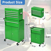 Garvee 20 Inch Heavy-Duty Tool Chest with 5 Drawers, Rolling Tool Box Cabinet on Wheels, 2-in-1 Detachable Tool Storage Organizer for Garage, Workshop, and Home Improvement, Locking Steel Tool Cart with Top Tool Box, Green