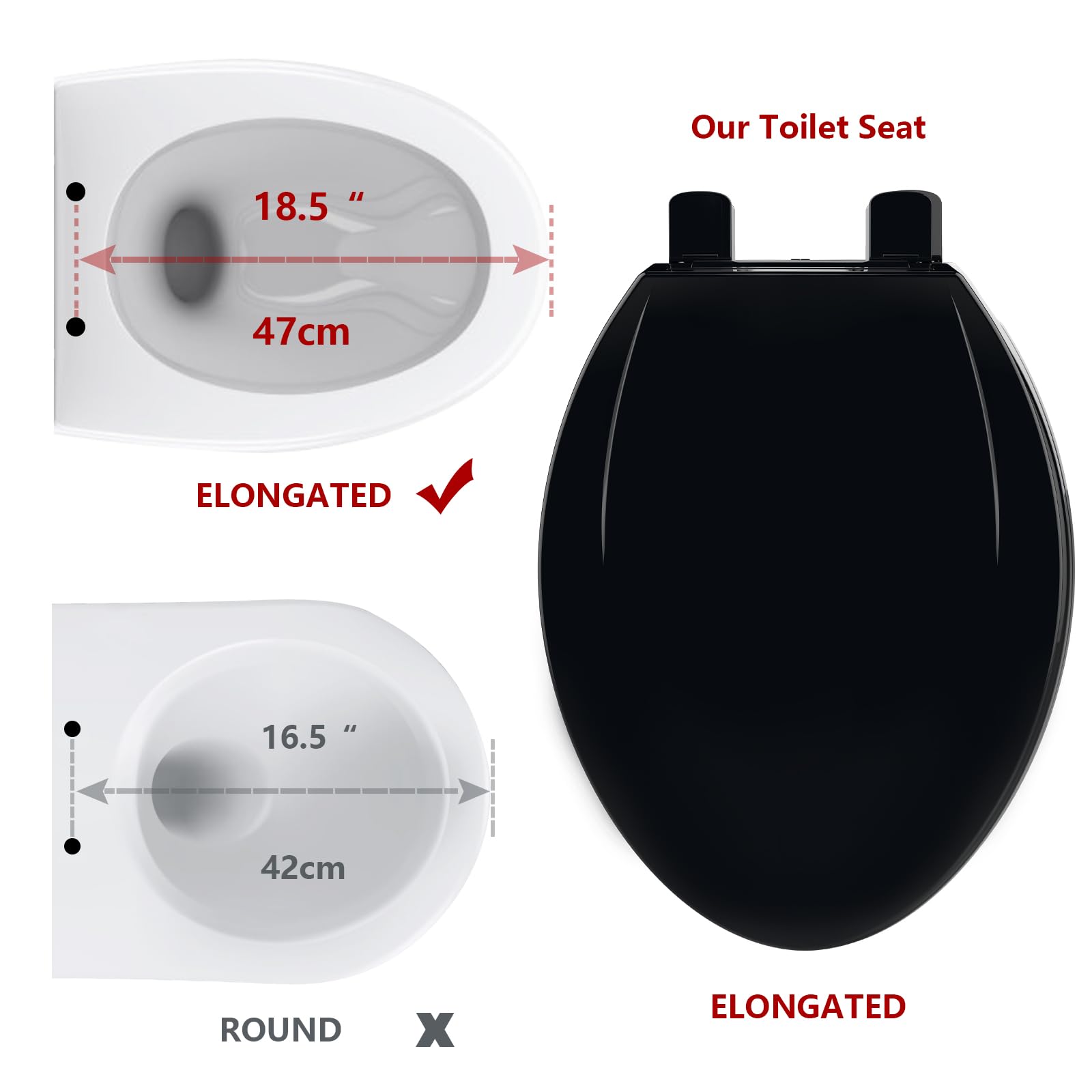 Garvee Toilet Seat Elongated,Toilet Seat with Quick-Release And Quick-Attach, Plastic Toilet Seat with Soft Close, Easy Install and Clean - Black