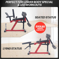 Garvee 4-in-1 Leg Extension and Curl Machine, Adjustable Leg Press Machine for Lower Body Workouts, Multi-Function Heavy-Duty Leg Extension Bench with Plate Loaded for Home Gym, Black and Red
