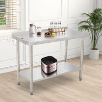 GARVEE 48"L x 24"W x 35"H Stainless Steel Work Table - Heavy-Duty Prep Table with Undershelf, Backsplash, and Garbage Rack for Kitchen and Commercial Use