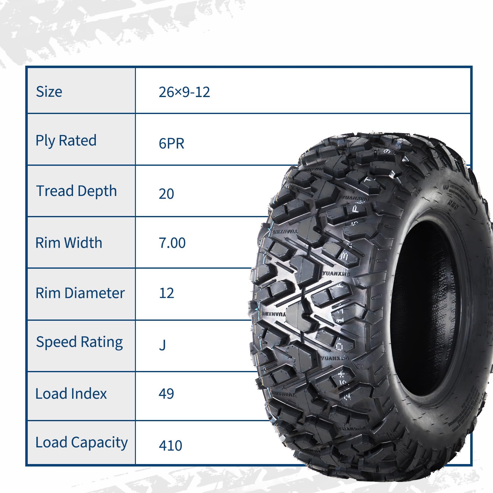 Garvee 26X9.00-12 ATV Tires 6PR Durable Rubber Off-Road Grip Reinforced Sidewalls All-Terrain Utility Vehicle
