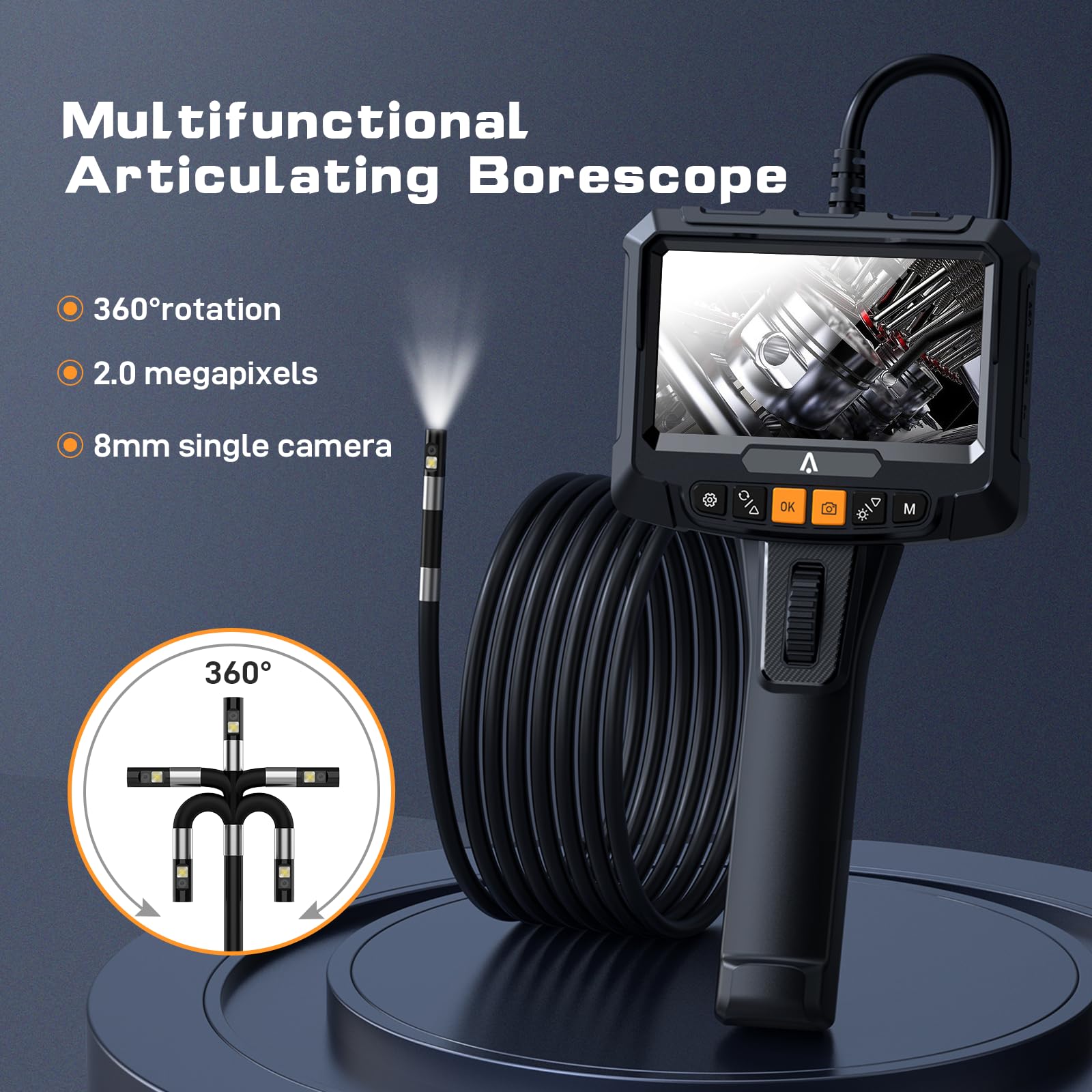 5 Inch IPS Pipe Endoscope, 1080P HD, 6.6ft Flexible, Waterproof - GARVEE