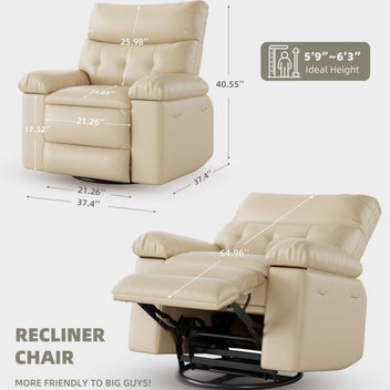 Garvee 22" Widen Rocker Swivel Recliner Chair, Lazy Boy for Adults, with Vibrating Massage and Heating, 1.5X Sponge Filling, Side Pocket, for Living Room, Bedroom, and Nursery