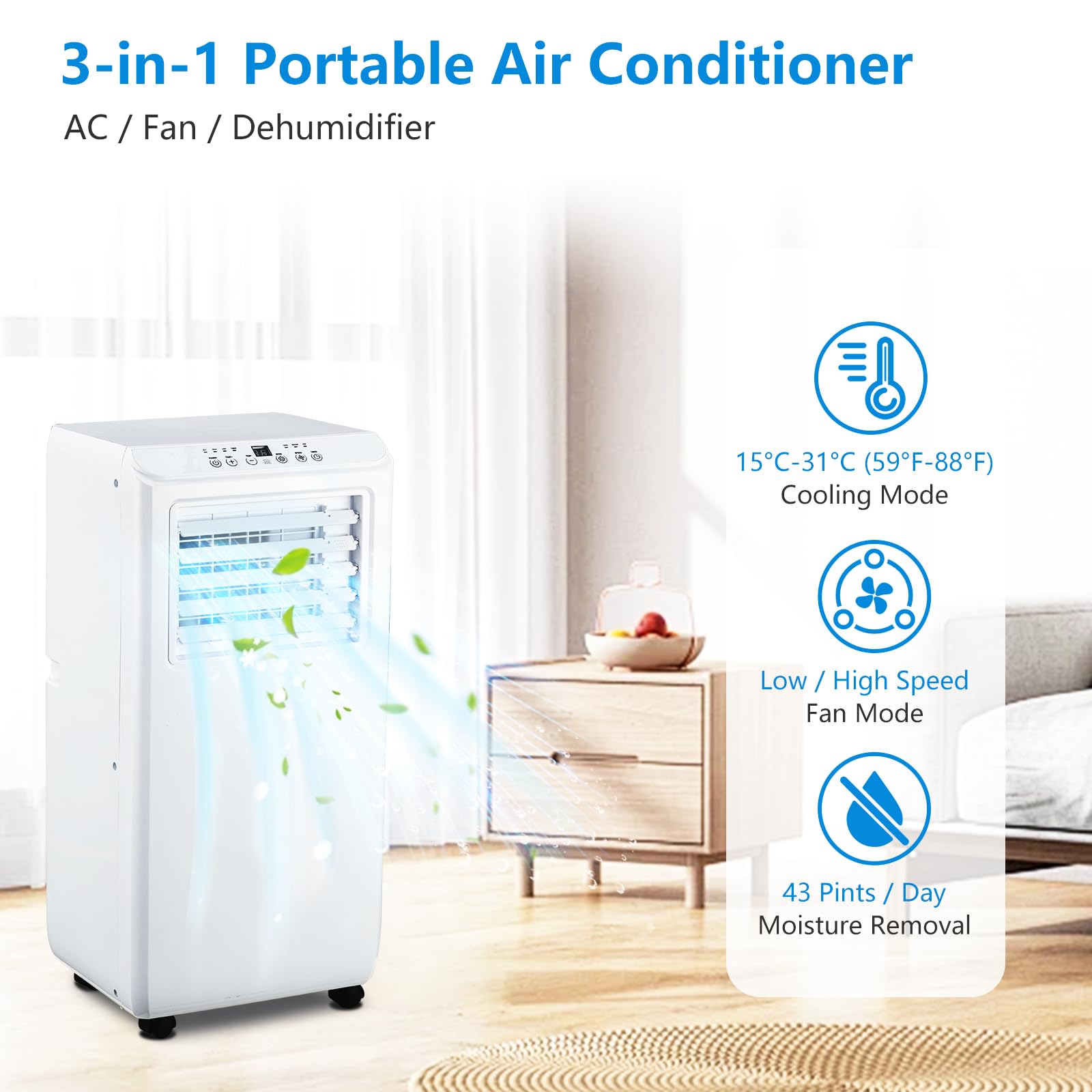 Garvee 10000 BTU Portable Air Conditioner Unit -Air Conditioner Cools Up to 450 Sq.Ft with Cool, Fan and Dry Function, Dehumidifier & Fan Modes for Room Office Dorm Bedroom