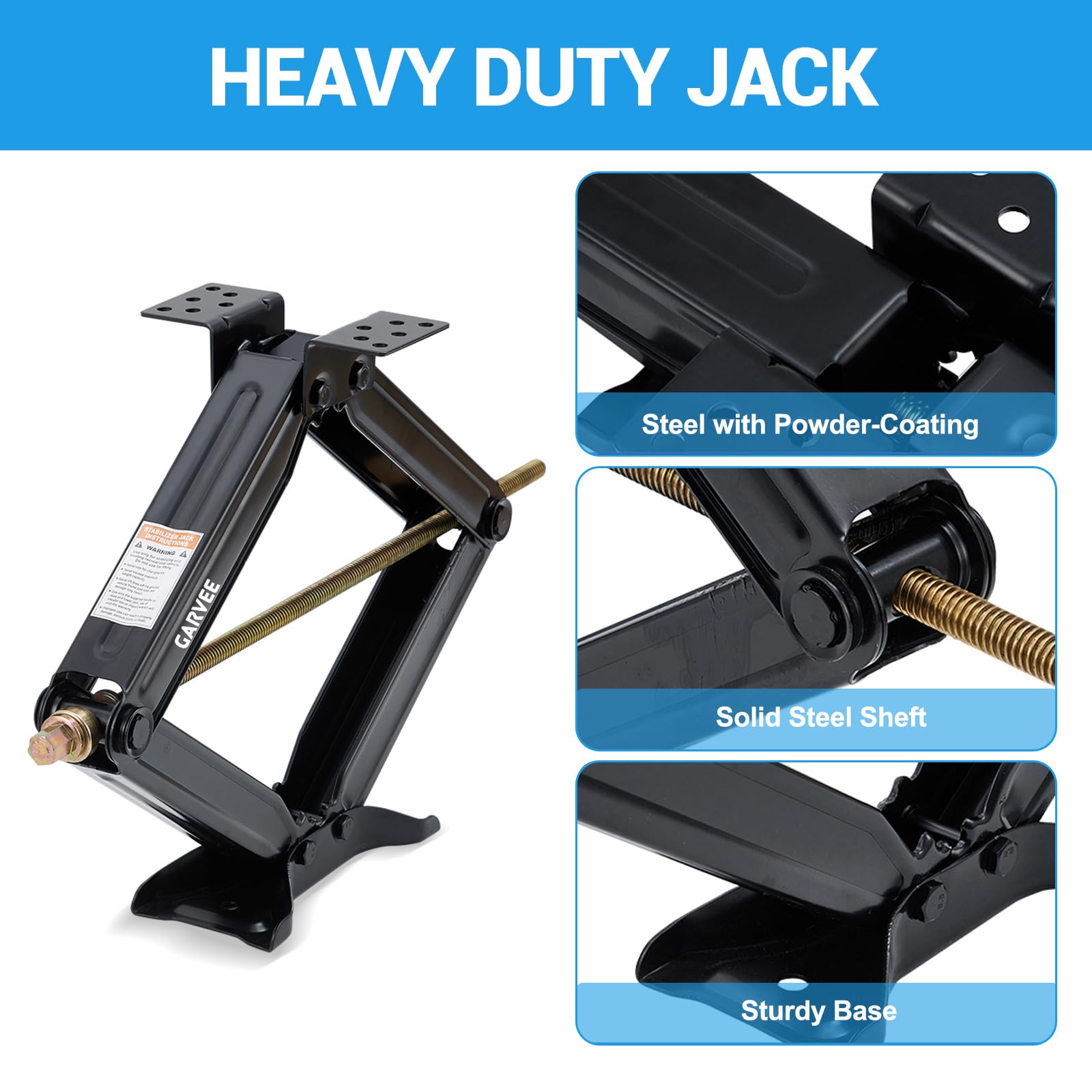 Garvee 7500 lbs RV Scissor Jacks, 24" Heavy-Duty Leveling Stabilizers with Crank Handle, 4"-24" Adjustable Height, Powder-Coated Steel Base for Travel Trailers, RVs, and Campers, 2 Pack