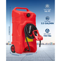 Garvee Upgraded 16 Gallon Gas Tank, Heavy-Duty Fuel Can with Manual Transfer Pump, 10FT Hose, and Casters, Leak-Proof Portable Gas Container for Lawn Mowers, Tractors, Boats, and Snow Blowers, Red