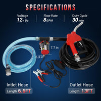 Garvee Fuel Transfer Pump DC 12V Diesel Transfer Pump with Nozzle Hose Cast Iron Gasoline Transfer Pump, 8GPM, Overheating Stability, Applicable to Gasoline, Diesel, Black