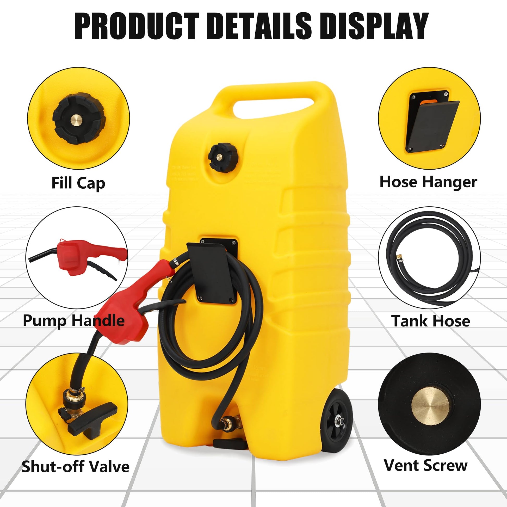 Garvee  14 Gallon Portable Fuel Caddy, Marine Gas Tank with I-Shaped Handle, and 10FT Hose, Perfect for Boats, Outboard Engines, Yachts, Fishing, Mowers, ATVs, Farm, and Home Use, Yellow