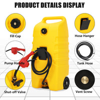 Garvee  14 Gallon Portable Fuel Caddy, Marine Gas Tank with I-Shaped Handle, and 10FT Hose, Perfect for Boats, Outboard Engines, Yachts, Fishing, Mowers, ATVs, Farm, and Home Use, Yellow