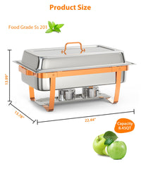 Garvee Chafing Dish for Buffet Set, 6 Packs 8 Qt Chafers and Buffet Warmers Sets with Folding Frame, Spoon & Tweezer for Weddings Parties Banquets Catering Events, Rose Gold